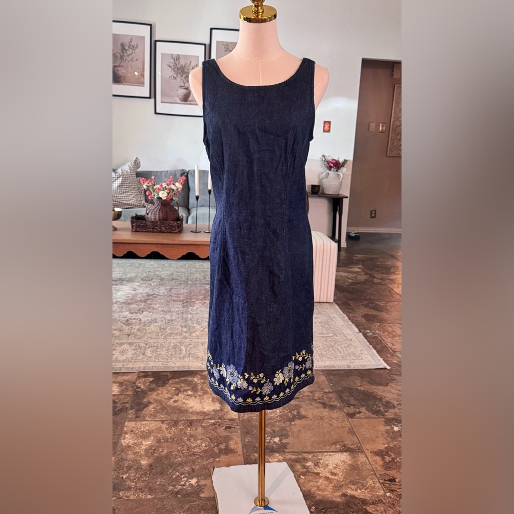Ann Taylor Navy Blue Embroidered Midi Dress